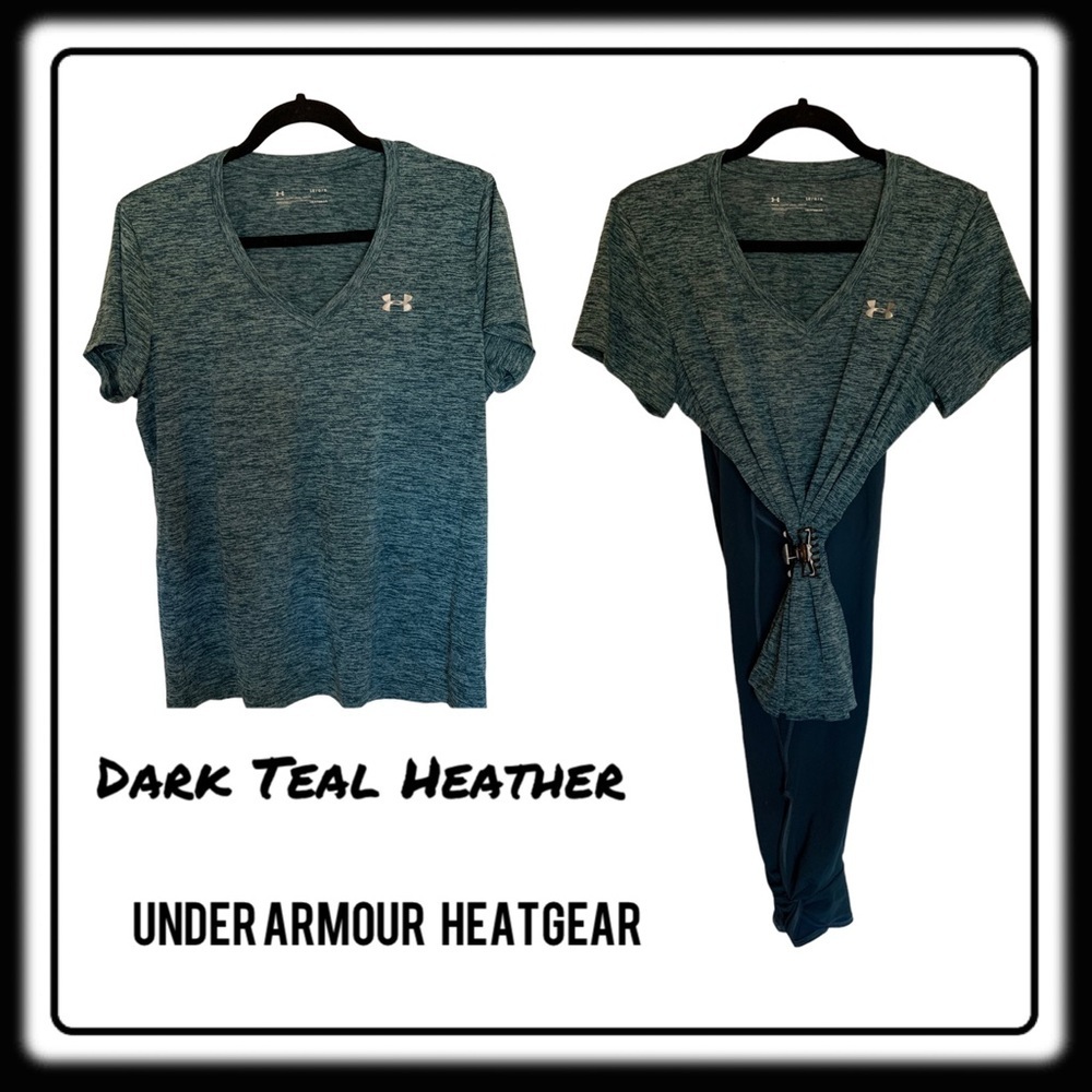 Under Armour HearGear Dark Teal Heather workout shirt. size Large.